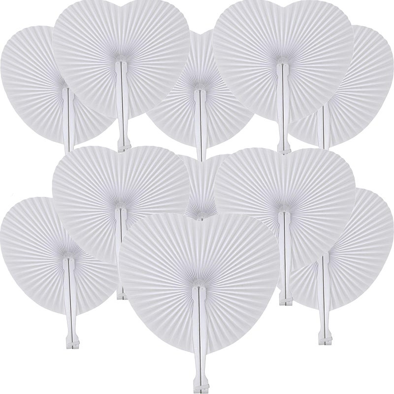 Bestage 20 Pcs White Paper Fans,Foldable Handheld Fans for Women,Heart Wedding Decorative Folding Hand Fan for Bridal Guest Church Party Favors Dancing Birthday DIY - Image 1